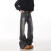 Men's Fashion Washed Smoke Grey Jeans - Vintage Straight & Slight Flare Denim Pants With Trendy Curve Hem_mkmklike.com