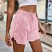 Women's Clothing Raw Edge Flower Bud Denim Elastic Waist Shorts Wish Trend_mkmklike.com
