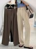 Women's Street British Style Solid Color Ankle-length Casual Pants Wide Leg Pants_mkmklike.com