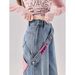 Side Zipper Wide Leg Jean Women 2025 Spring Summer New High Wait Looe American Style Color Block Petite Straight_mkmklike.com