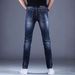 Men's Slim Fit Stretch Ripped Jeans Dark Blue Multi-Layered Distressed Skinny Denim Mid Waist Simple Design_mkmklike.com