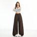 6605 New Coffee-Colored American Retro Hot Girl Split Denim Pants For Women, Straight-Leg Slimming Loose Wide-Leg_mkmklike.com
