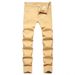 2025 Slim Fit Khaki Denim Pants Men's Elastic Solid Color Jeans_mkmklike.com