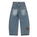 Wahed Vintage Denim Scimitar Pant Men' Street Fahion Peronality Deign Embroidered Letter Looe Fit Caual_mkmklike.com