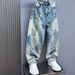 Men's Ripped Distressed Washed Denim Jeans High Street Style Summer Thin Loose Straight Leg Cool Trendy Wide Leg Pants_mkmklike.com