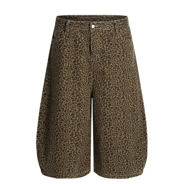 Men's Loose Fit Leopard Print Denim Shorts - Casual Streetwear & Workwear - Comfortable Cotton Fabric - S/M/L/XL/XXL_mkmklike.com
