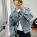 Street Denim Jacket With Washed Loose Design, Cool And Rugged Motorcycle Jacket_mkmklike.com