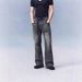 Men's Cleanfit Distressed Jeans Black Washed Denim Cat Whisker Tapered Leg Slim Fit for Everyday Wear_mkmklike.com