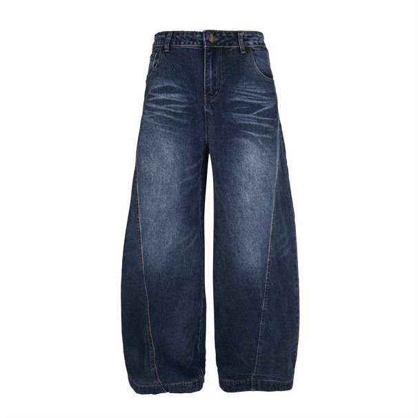 Men's Scimitar Denim Trousers Deconstructed Split Design High Street Trendy Loose Wide-Leg Casual Sickle Banana Pants_mkmklike.com