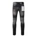 Men's American High Street Fashion Distressed Washed Black Gray Damaged Holes Stretch Skinny Button Fly Ripped Jeans_mkmklike.com