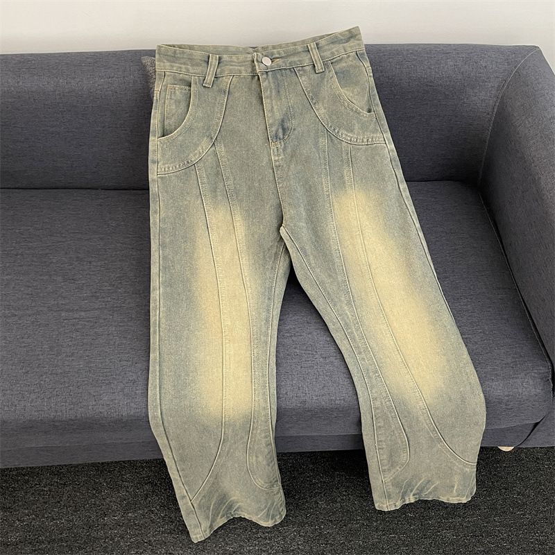 Men’s Raw Indigo Jeans – Vintage Washed Relaxed Fit Straight-Leg Trousers With Artisan Mud Dye (6 Sizes, 100% Cotton, Retro Workwear Style)_mkmklike.com
