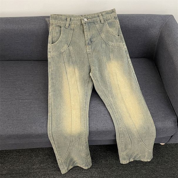 Men’s Raw Indigo Jeans – Vintage Washed Relaxed Fit Straight-Leg Trousers With Artisan Mud Dye (6 Sizes, 100% Cotton, Retro Workwear Style)_mkmklike.com