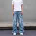 Unisex Loose Casual Wide Leg Cargo Pants American High Street Style Washed Multi Pocket Curved Jeans Trendy_mkmklike.com