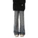 Men's Jacquard Jeans High Street Vibe Washed Straight Casual Pants Loose Handsome Flared Autumn Trend Brand_mkmklike.com