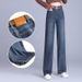 Slim-fit Wide-leg Jeans For Women, New Autumn Fashion, Stylish And Popular Pa, Thickened High-waisted Straight-leg_mkmklike.com