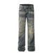 Wasteland Punk Distressed Washed Denim Straight-Leg Men's High Street Fashion Loose Wide-Leg Casual Floor-Length Pants_mkmklike.com