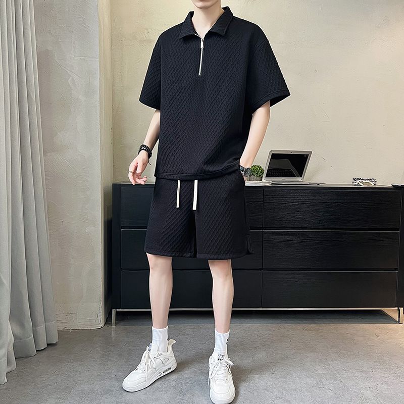 Men's Clothing Ice silk sports suit men summer light luxury men's clothing brand loose short sleeved Polo shirt half zipper_mkmklike.com
