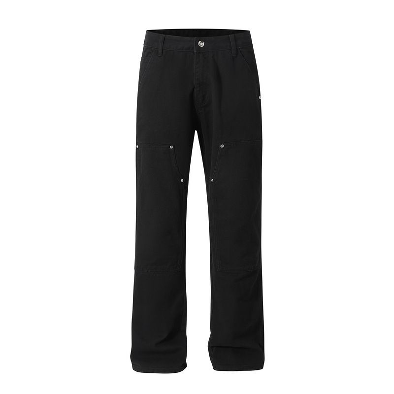 Men's Clothing Street Washed Loose Wide Leg Piled Classic Stitching Cowhide Overalls Jeans Jeans_mkmklike.com