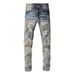 European And American High Street Ripped Pants Ripped Patch Men's Slim-fit Elastic Jeans Men Can Send Small Feet Pants 876_mkmklike.com