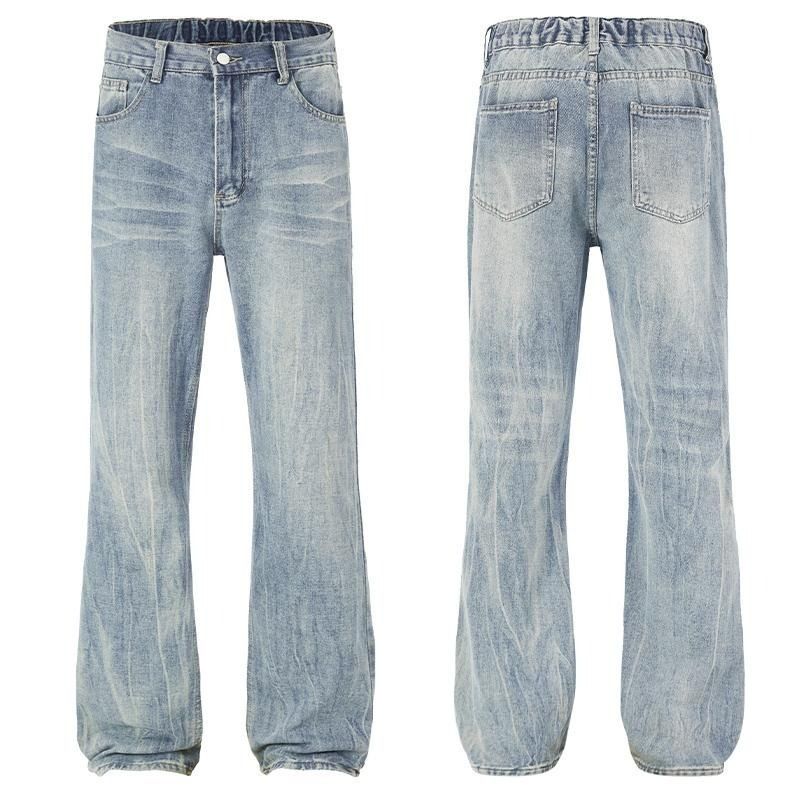 Vintage Washed Light Blue Bowie Jeans For Men – Cleanfit High Street Slim Straight Bootcut Denim Pants_mkmklike.com