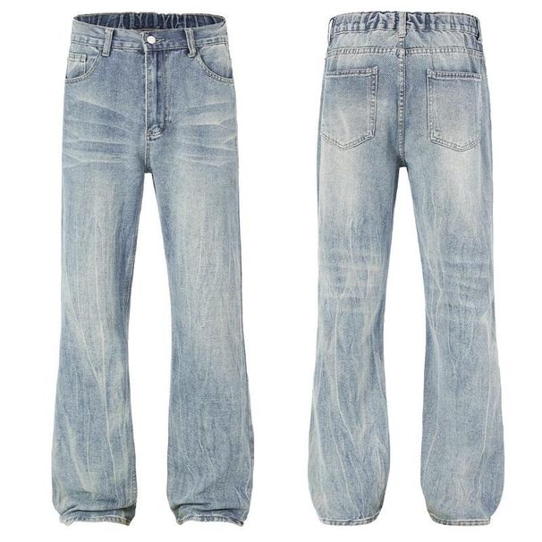 Vintage Washed Light Blue Bowie Jeans For Men – Cleanfit High Street Slim Straight Bootcut Denim Pants_mkmklike.com