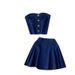 Women's Summer Short Denim Tube Bra Vest Top Two-piece Set High Waist A-Line Skirt Sweet Cool Hot Girl Suit Skirt_mkmklike.com