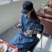 ELLE ELLE Denim For Women Spring Autumn Dark Blue Shirt 2021 New Trendy Korean Style Loose Casual Dress Summer_mkmklike.com