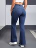 K Jeans, Women's Versatile Flared Trimming, Fashionable And Casual Heart-shaped Perforated Flared Pants_mkmklike.com