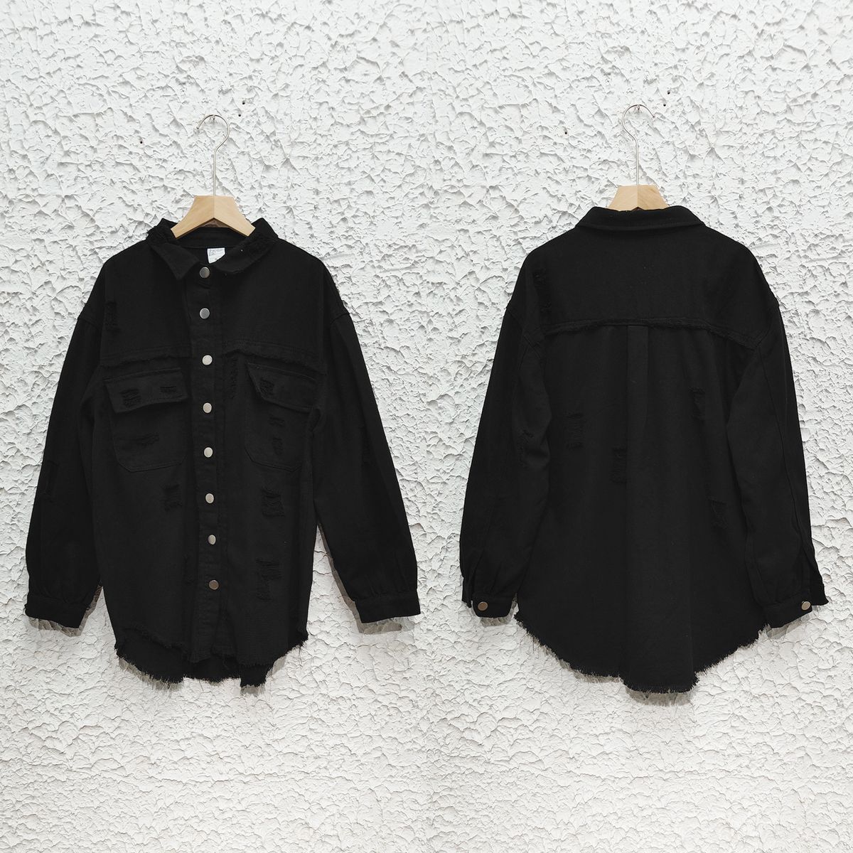 K New Street Trendsetter Frayed Hole-ripped Vintage Collar Denim Jacket For Women_mkmklike.com