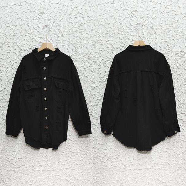 K New Street Trendsetter Frayed Hole-ripped Vintage Collar Denim Jacket For Women_mkmklike.com