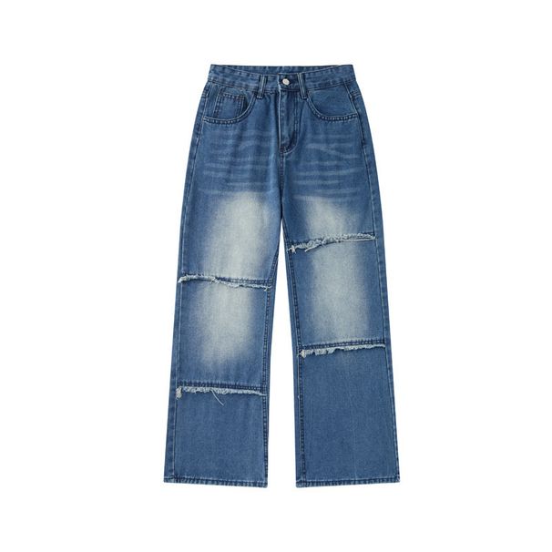 Men's Clothing Slimming Wide Leg Straight Leg Jeans Frayed Hem Casual Flowy Versatile Denim Jeans For Men And Women_mkmklike.com