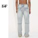 Spot EF Denim | Korean Version Of High Street Light Blue Washed Thin Feet Zipper Split Jeans Knee Holes_mkmklike.com
