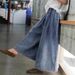Women's Artistic Retro Wide Leg Jeans Drawstring Casual Loose Fit Long Pants 2025 Cross Border Fashion_mkmklike.com