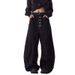 Vintage Washed Black Jeans With Button Fly & Relaxed Fit – Trendy Wide-Leg Denim Pants For Men & Women_mkmklike.com