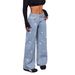 Women's Clothing Y2K High-Waisted Distressed Jeans For Women - Vintage Washed Denim Pants With Bow Detail, Wide Leg, Streetwear Fashion_mkmklike.com