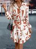 Women's Clothing lapel lantern sleeve printed dress_mkmklike.com