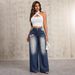 Women's Clothing Vintage Embroidered Flare Jeans For Women - High Waist Wide Leg Denim Pants, Cotton Blend Casual Trousers, Elegant Office Wear_mkmklike.com