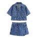 Women's Clothing New Short Denim Shirt Double Breasted Denim Skirt Pants_mkmklike.com