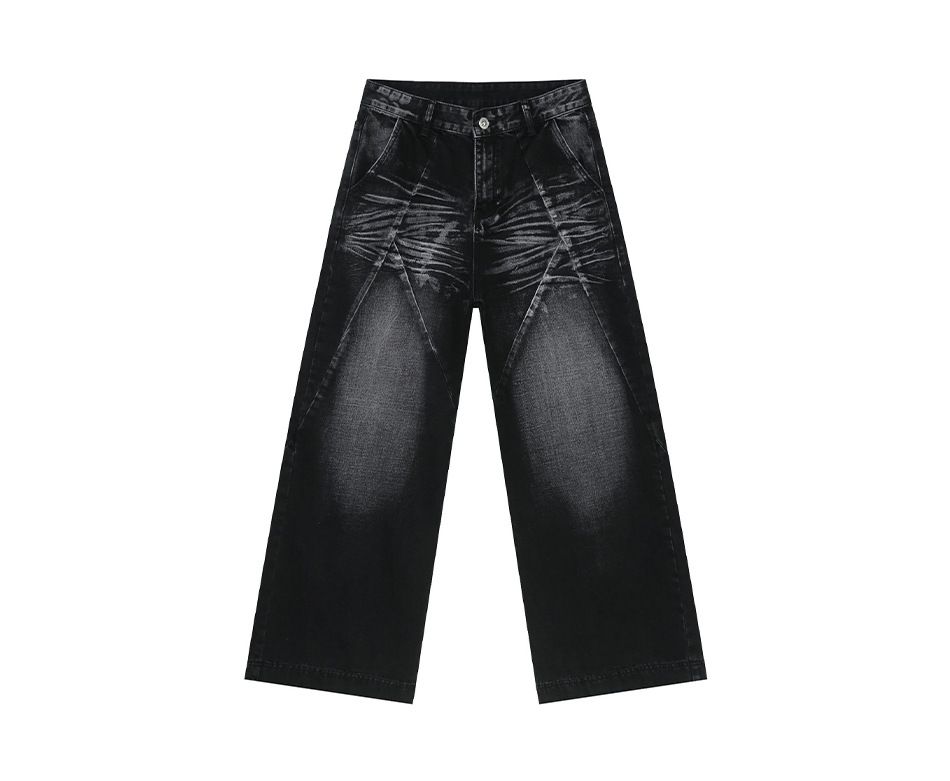 EF JEANS | 2025 Spring New Product, American Street Washed Cat Whisker Three-dimensional Splicing Straight Jeans_mkmklike.com