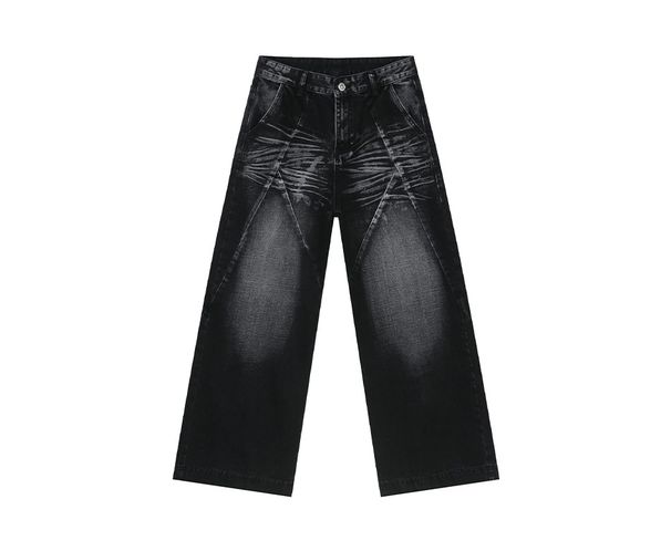 EF JEANS | 2025 Spring New Product, American Street Washed Cat Whisker Three-dimensional Splicing Straight Jeans_mkmklike.com