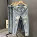 Men's Distressed Skinny Jeans – Light Blue Washed Denim With Ripped Details, Slim Fit & Ankle-Length (Sizes 27-34)_mkmklike.com