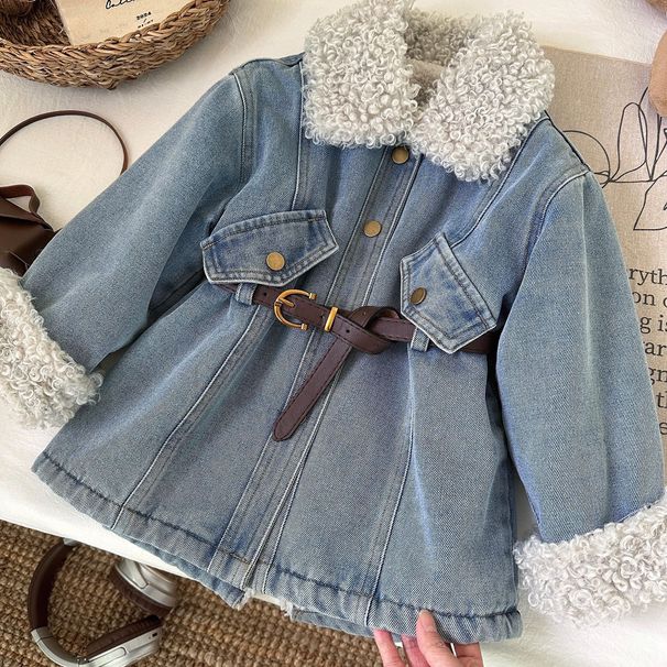 Girls Denim Dress Fleece Lined Thickened Long Warm Winter Jacket Baby Girls Clothing Relaxed Everyday Wear Versatile Comfortable Feshion Trend_mkmklike.com