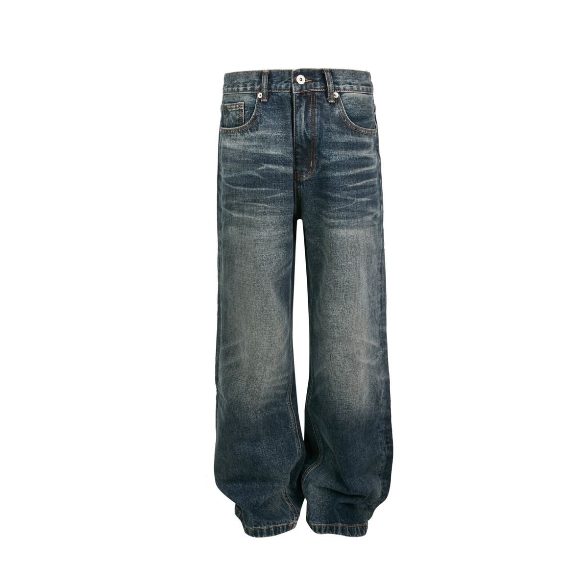 Vintage Washed Blue Distressed Denim Jeans For Men & Women – Relaxed Fit, Straight Leg, Mid-Rise, Casual & Streetwear_mkmklike.com