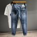 Plus Size Men's Spring/summer Fashion Jeans Men's American Retro Worn Slim Jeans Men's Thin Fat Pants_mkmklike.com
