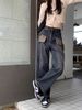 Clair Vintage Pocket Flap Straight-Leg Jeans For Women, Autumn Winter 2023 New Korean Style High-Waisted Slimming Wide-Leg_mkmklike.com