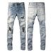 Men's Slim Fit Stretch Ripped Jeans - Vintage High Street Distressed Denim Pants With Tapered Leg & Retro Wash_mkmklike.com
