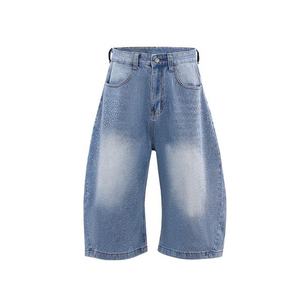 Men's Distressed Denim Shorts – Vintage Washed Light Blue Star-Embellished Cargo Cutoffs (S-Xl, Mid-Rise, Streetwear)_mkmklike.com