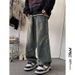 Nordmann Patchwork Jeans For Men, Spring And Autumn Style, Wide-Leg, Draped, Loose Straight Pants, Niche Design, High-End_mkmklike.com