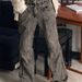 Vintage Distressed High-Waisted Flared Jeans For Women, Retro Wide-Leg Trousers With Wrinkle Design, Fall Fashion Staple_mkmklike.com