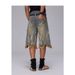Vintage Washed Distressed Denim Shorts For Men & Women - Fashionable Blue-Yellow Casual Cropped Pants With Retro Design_mkmklike.com